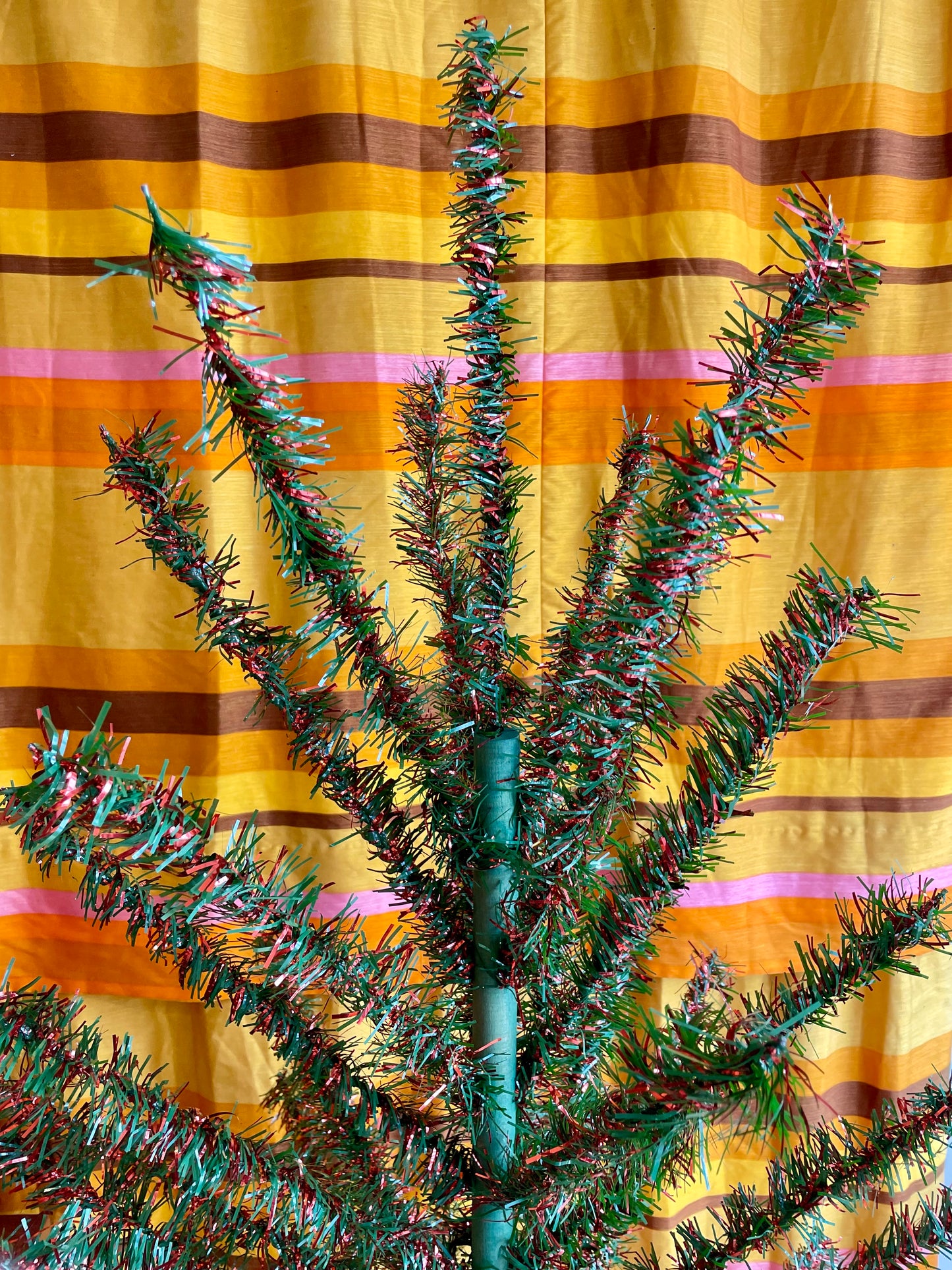Red and green vintage 4 foot Christmas tree - midcentury modern tinsel xmas tree