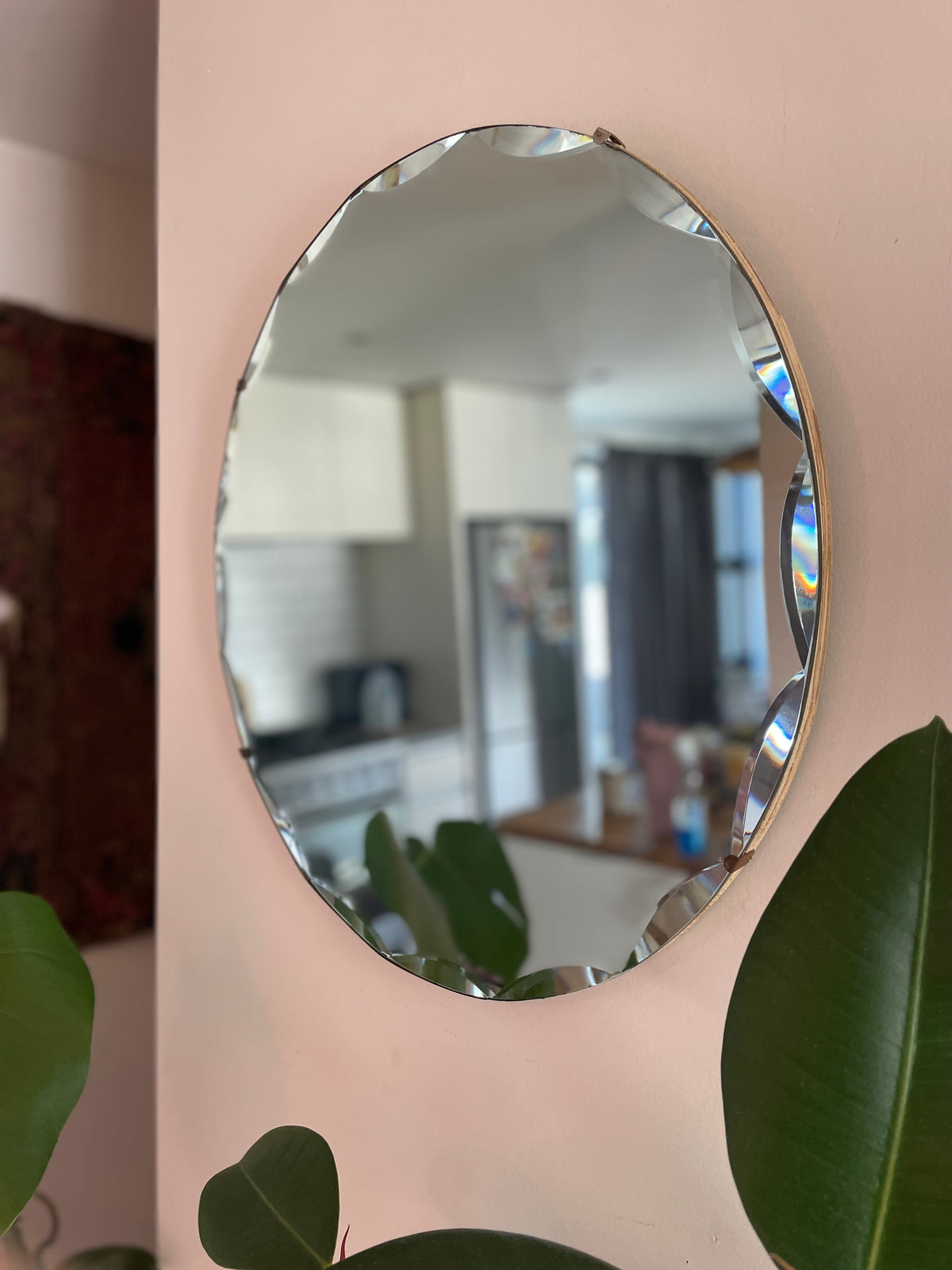 Large round frameless beveled mirror - art deco circle mirror