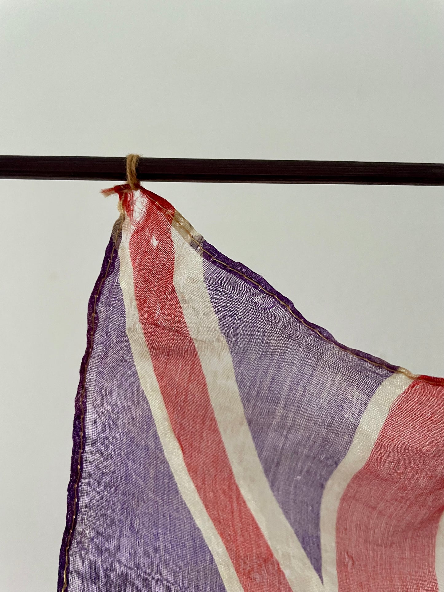 Antique silk United Kingdom parade flag, small ceremonial UK waving flag on stick