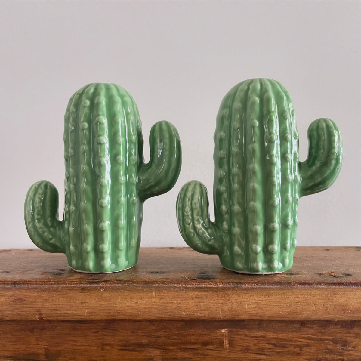 Kitschy Cactus - retro pair of ceramic saguaro cactus salt and pepper shakers