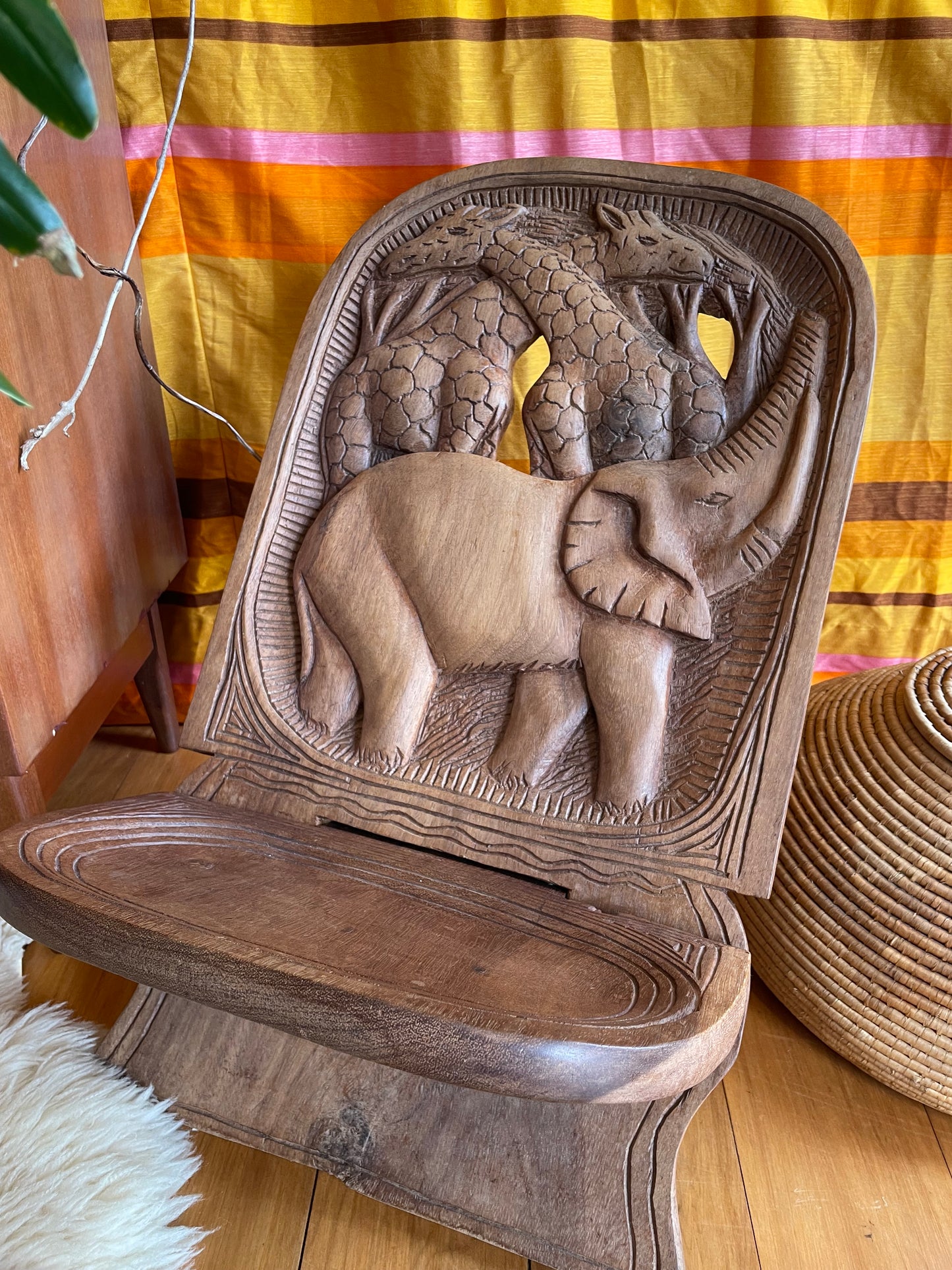 Vintage miniature wooden chair from Africa - traditional hand-carved birthing chair