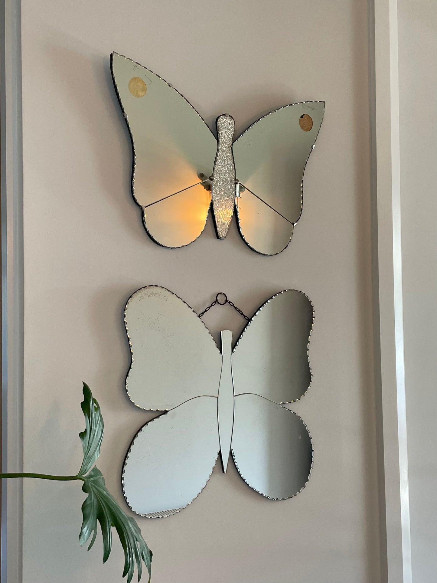 Vintage Butterfly mirror - Art Deco frameless beveled mirror shaped like a butterfly
