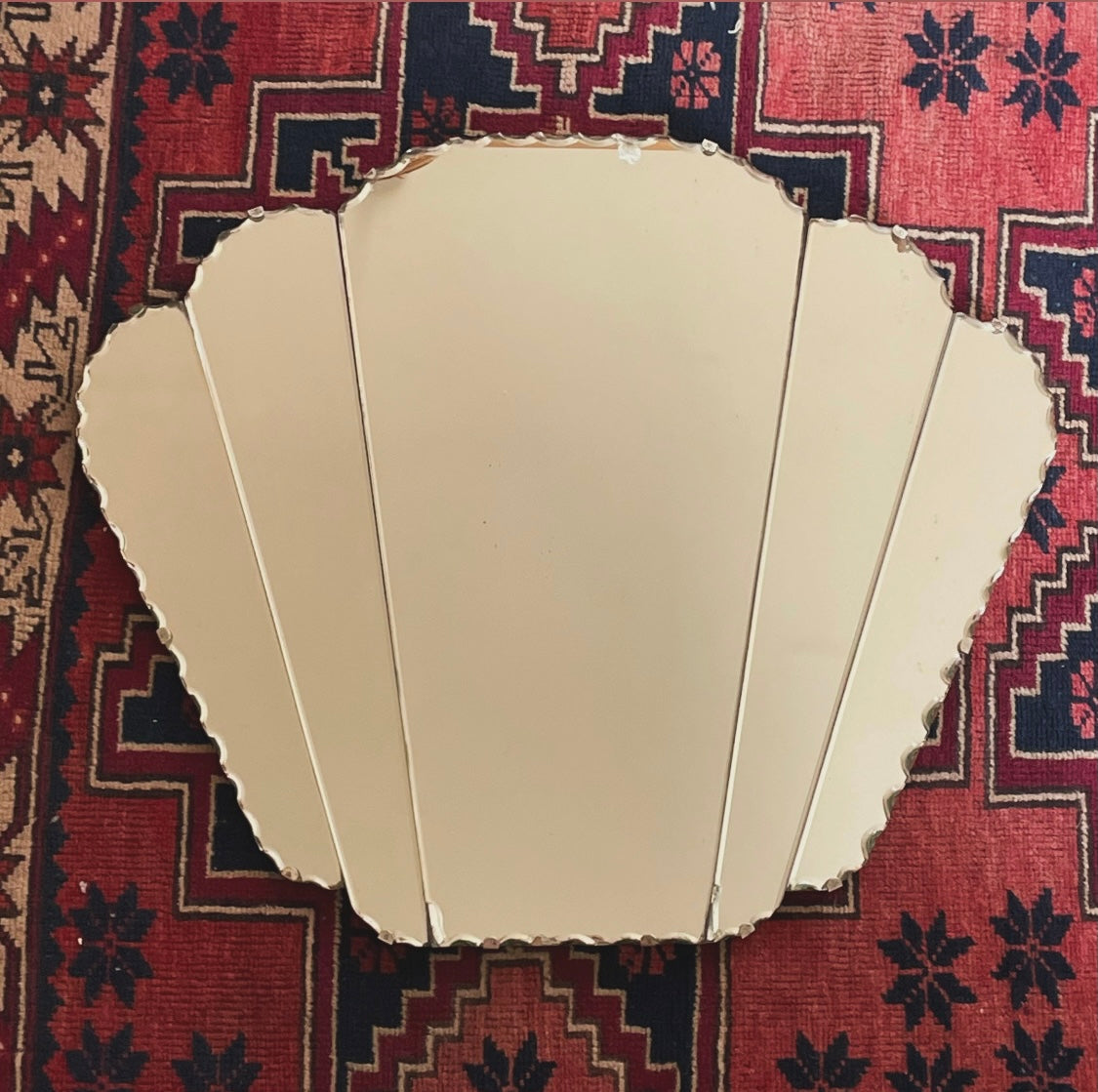 The Seashell Mirror - Vintage frameless mirror with tiered scalloped panels
