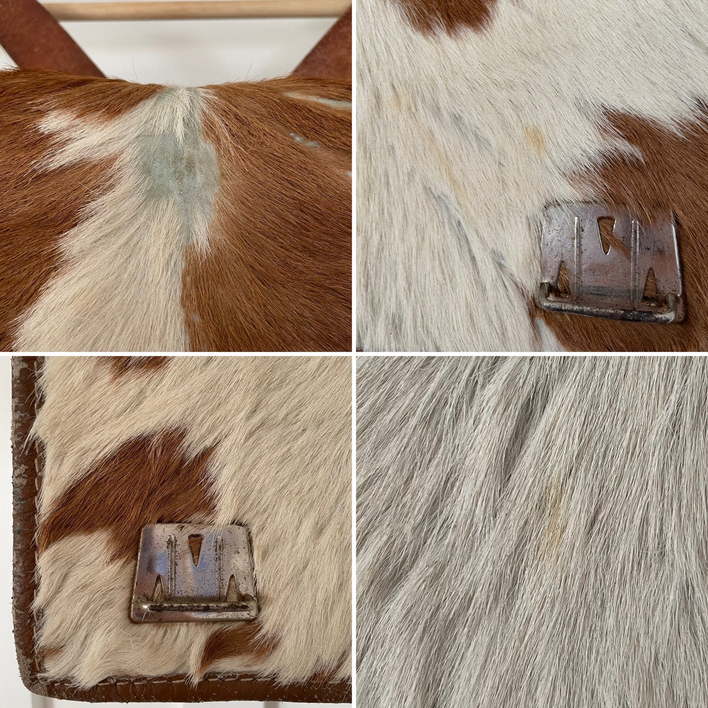Vintage cowhide backpack - hair-on-hide leather messenger bag from New Zealand