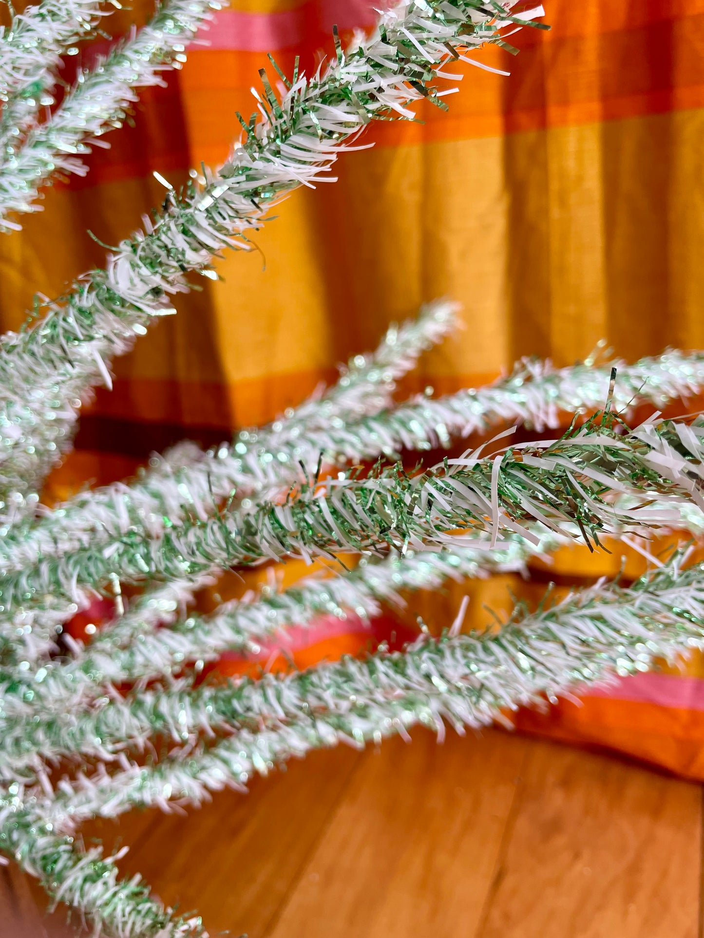 Pistachio Ice Cream - 4 foot Vintage white and green Christmas tree - midcentury modern tinsel xmas tree