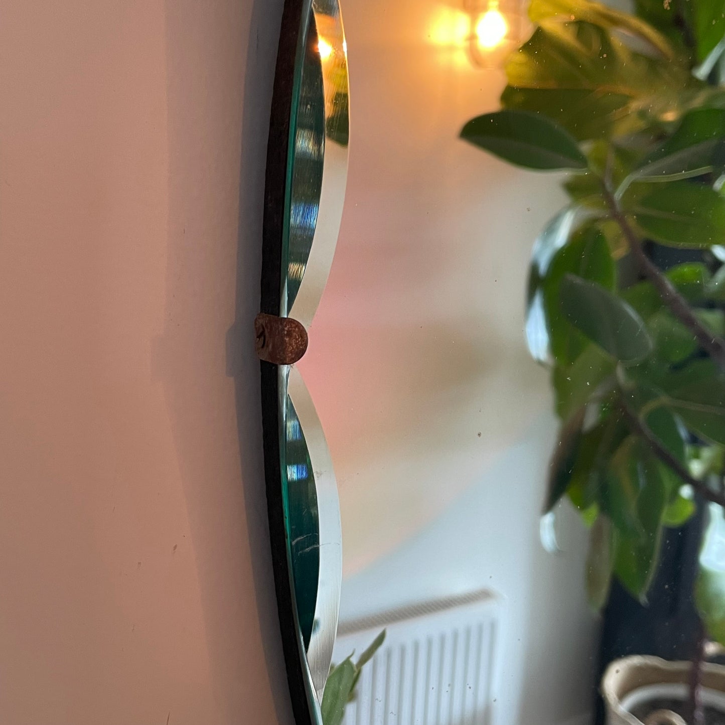 Frameless art deco mirror with scalloped beveled edges - retro mirror