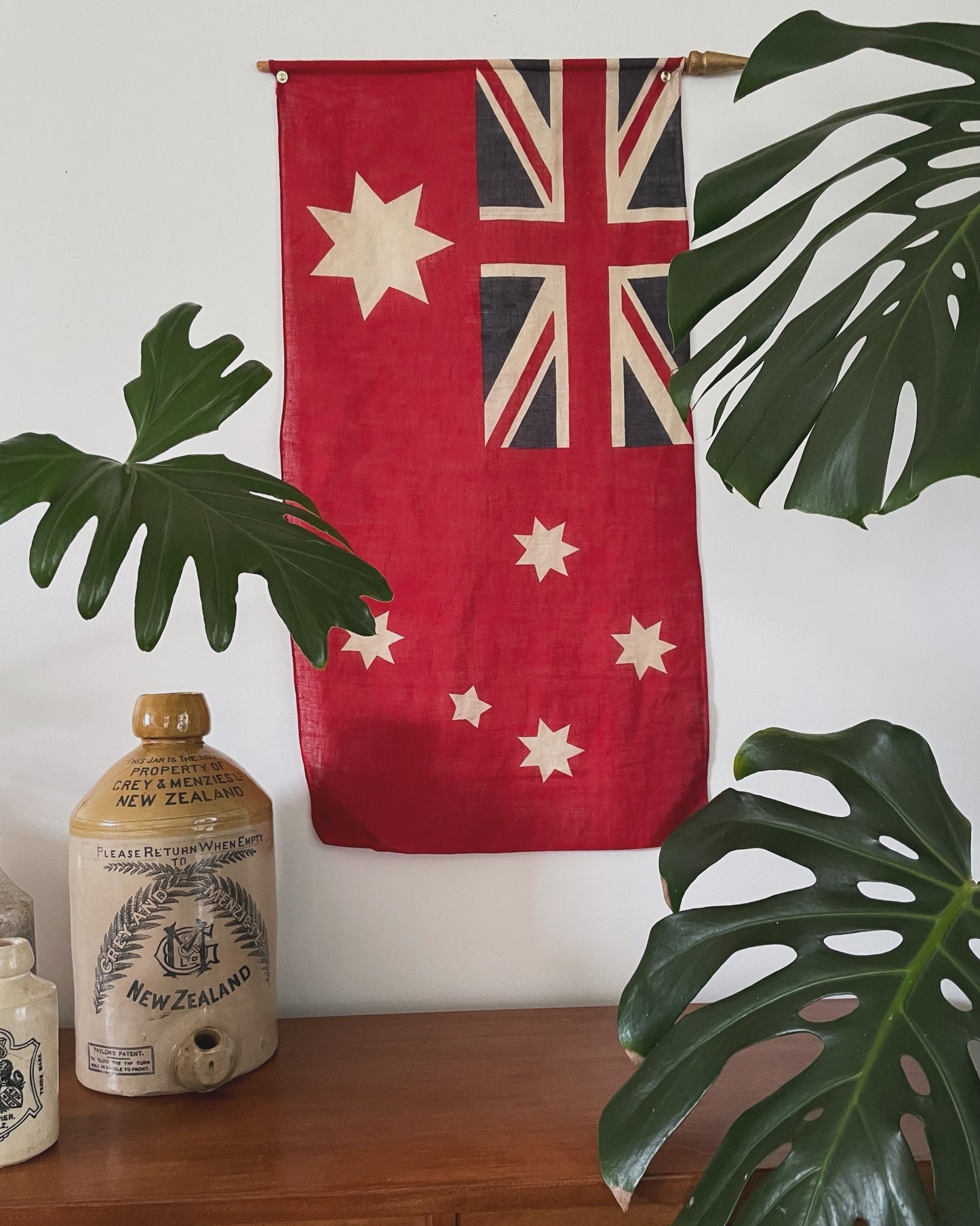 Antique Australian Red Ensign Flag - vintage cotton parade flag on pole