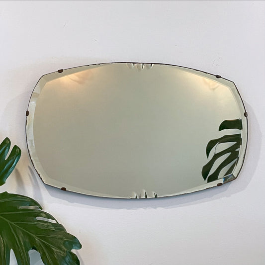 Vintage frameless mirror with beveled edges - antique 1930’s mirror