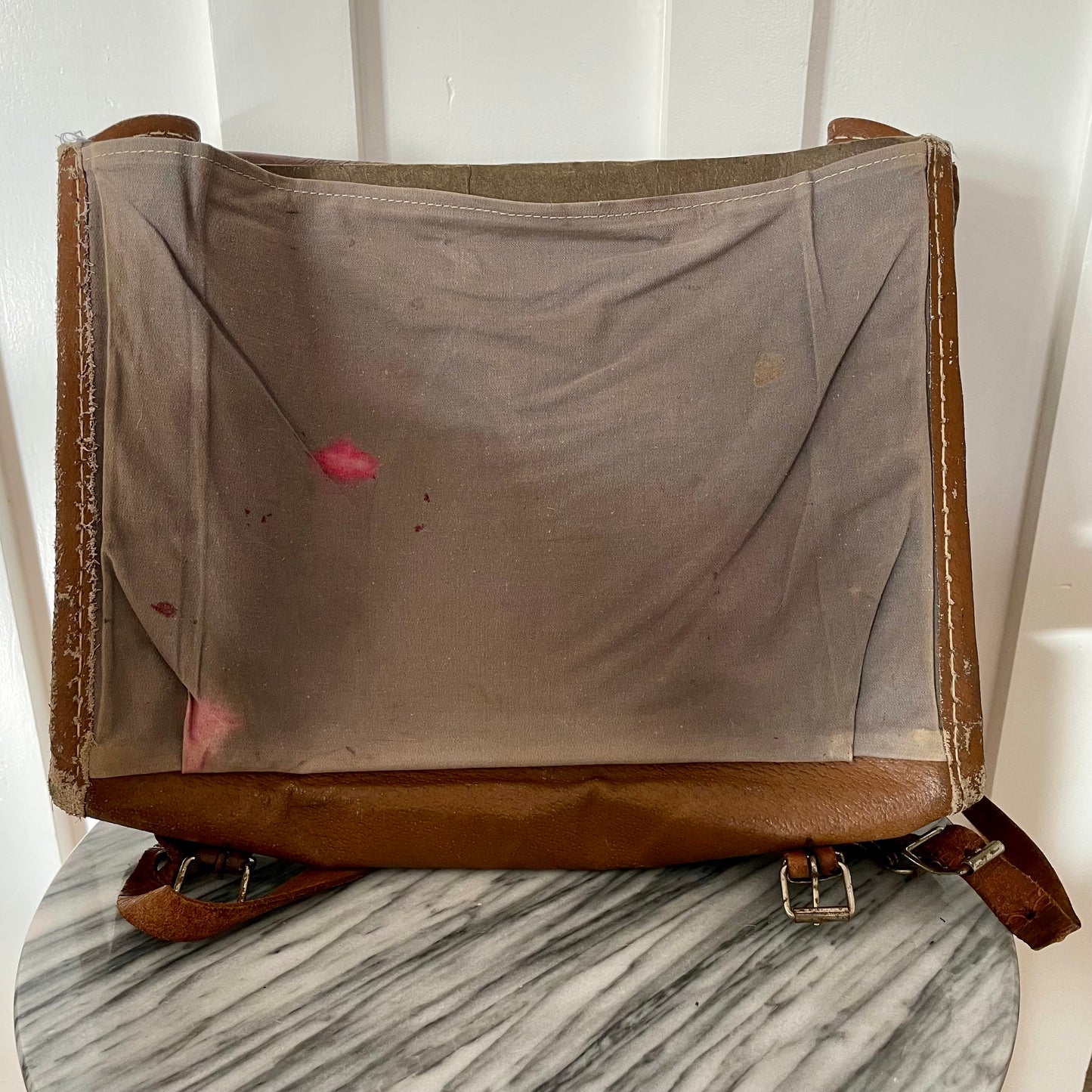 Vintage cowhide backpack - hair-on-hide leather messenger bag from New Zealand