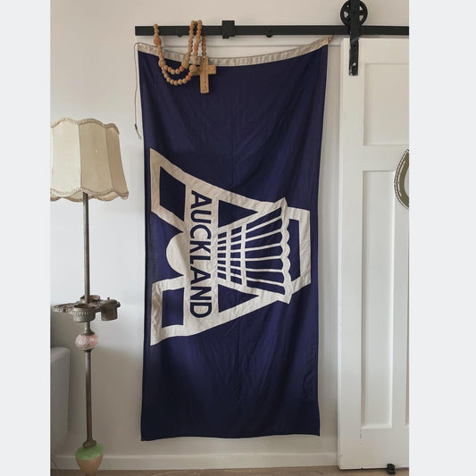 Vintage Auckland New Zealand badminton flag - large textile wall hanging