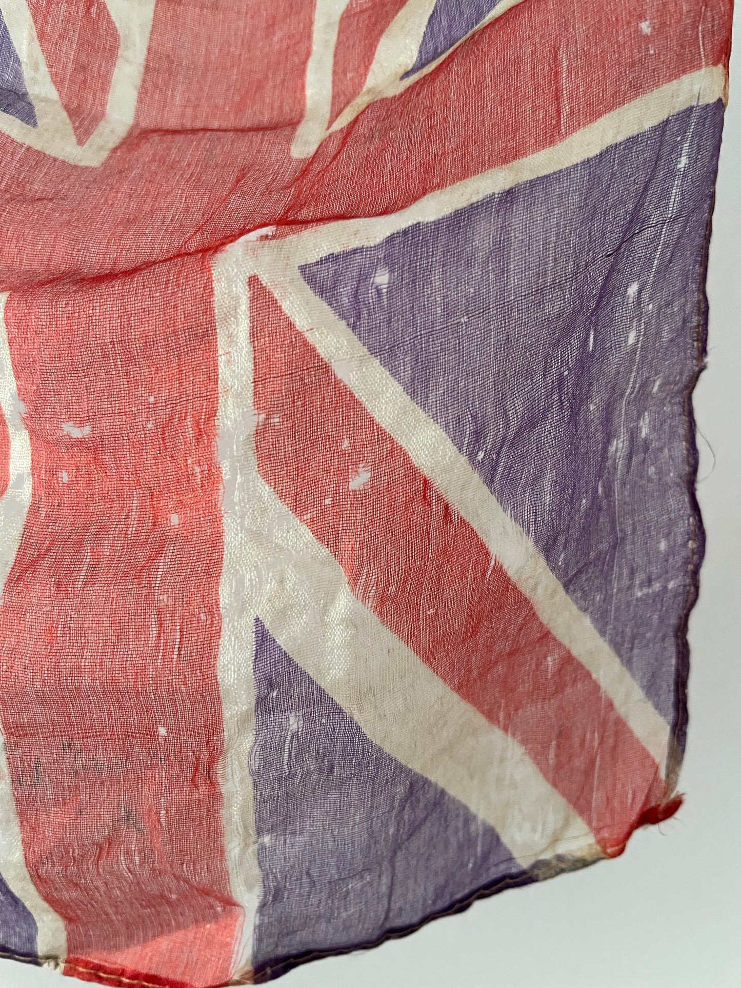 Antique silk United Kingdom parade flag, small ceremonial UK waving flag on stick