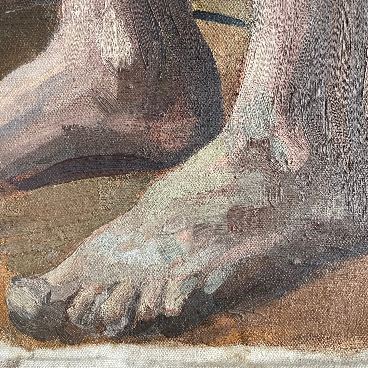 Juxtapositions - vintage oil painting on extra large loose canvas material - two sided classical nude artwork