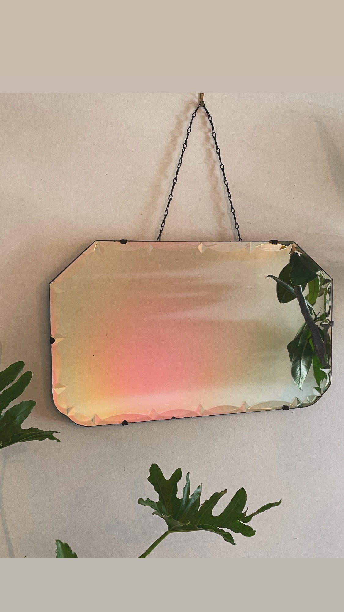 Antique mirror with marquis diamond beveled edges