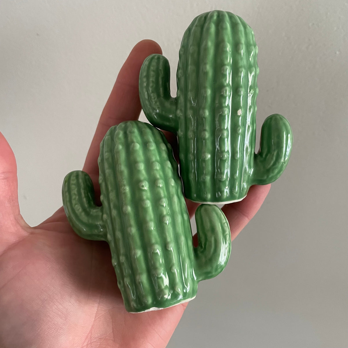 Kitschy Cactus - retro pair of ceramic saguaro cactus salt and pepper shakers
