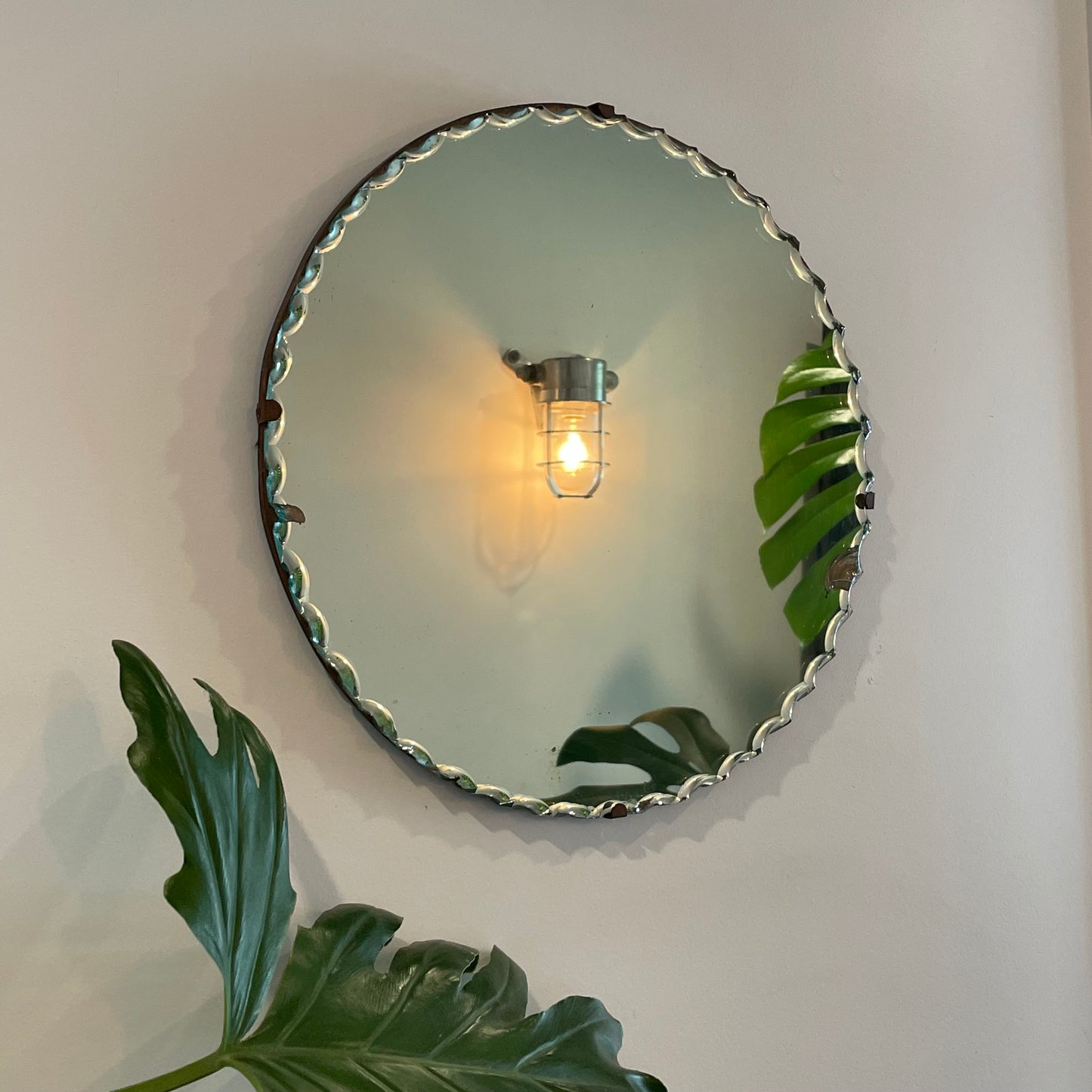 Vintage 14 inches round mirror with pie crust beveled edges