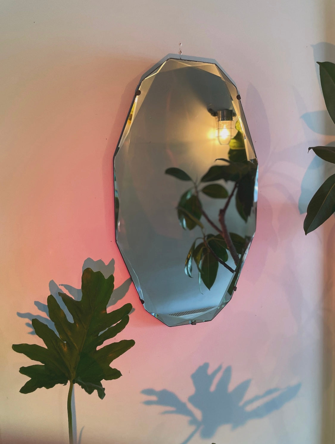 12 sided Art deco mirror with diamond faceted beveled edges