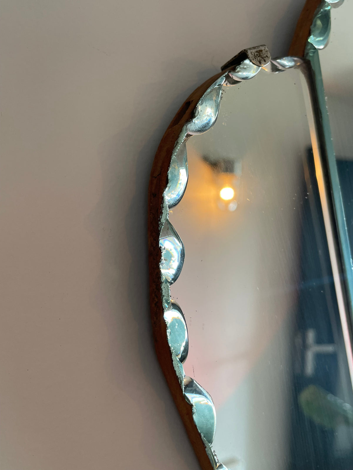 The Seashell Mirror - Vintage frameless mirror with tiered scalloped panels