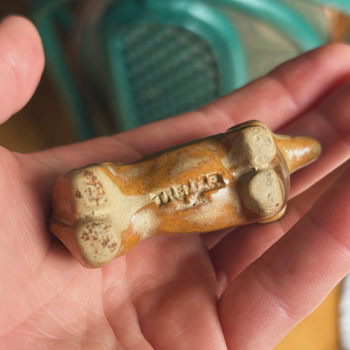 Adorable stoneware dachshund figurine