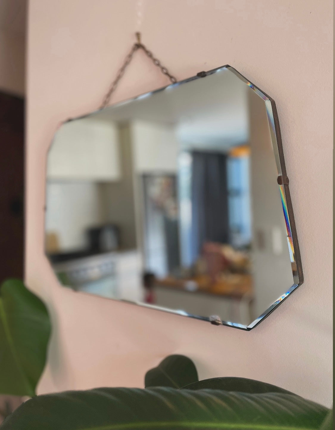 Vintage frameless mirror with beveled edges