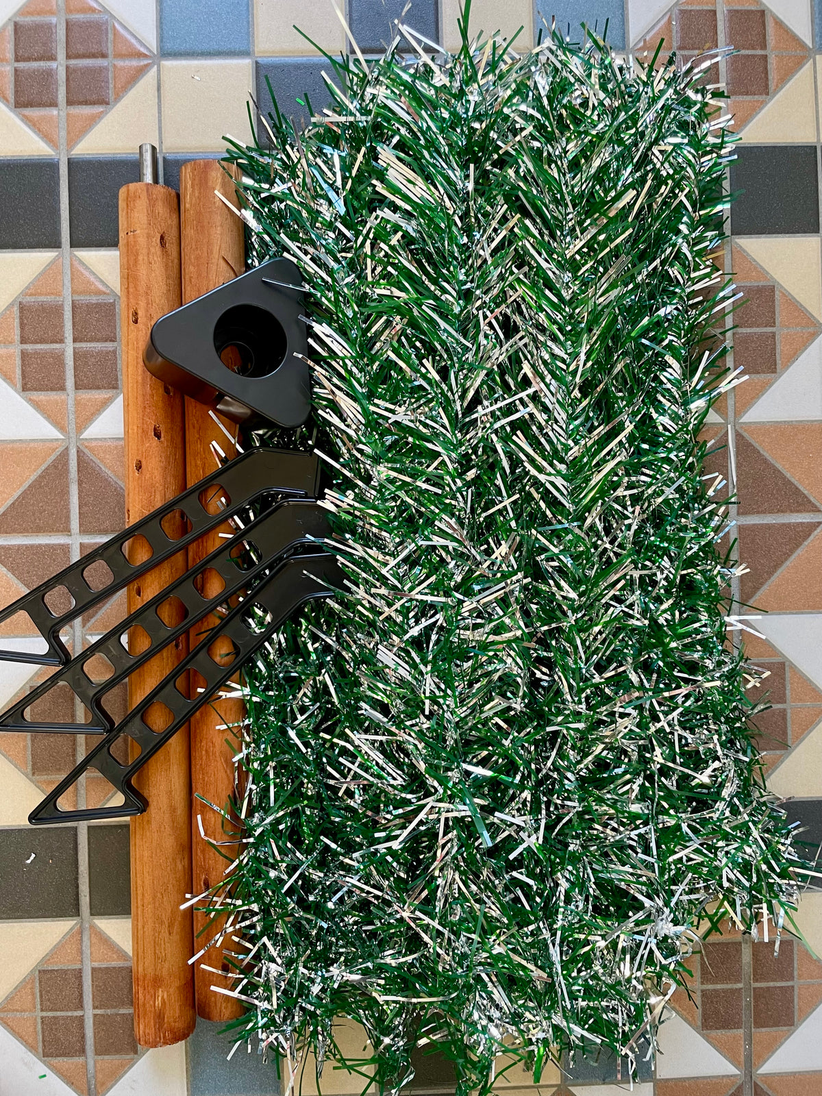 Tinselite Tree - Authentic vintage midcentury modern Christmas tree / retro silver and green tinsel tree