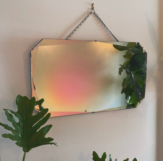 Antique beveled mirror - frameless Art deco mirror