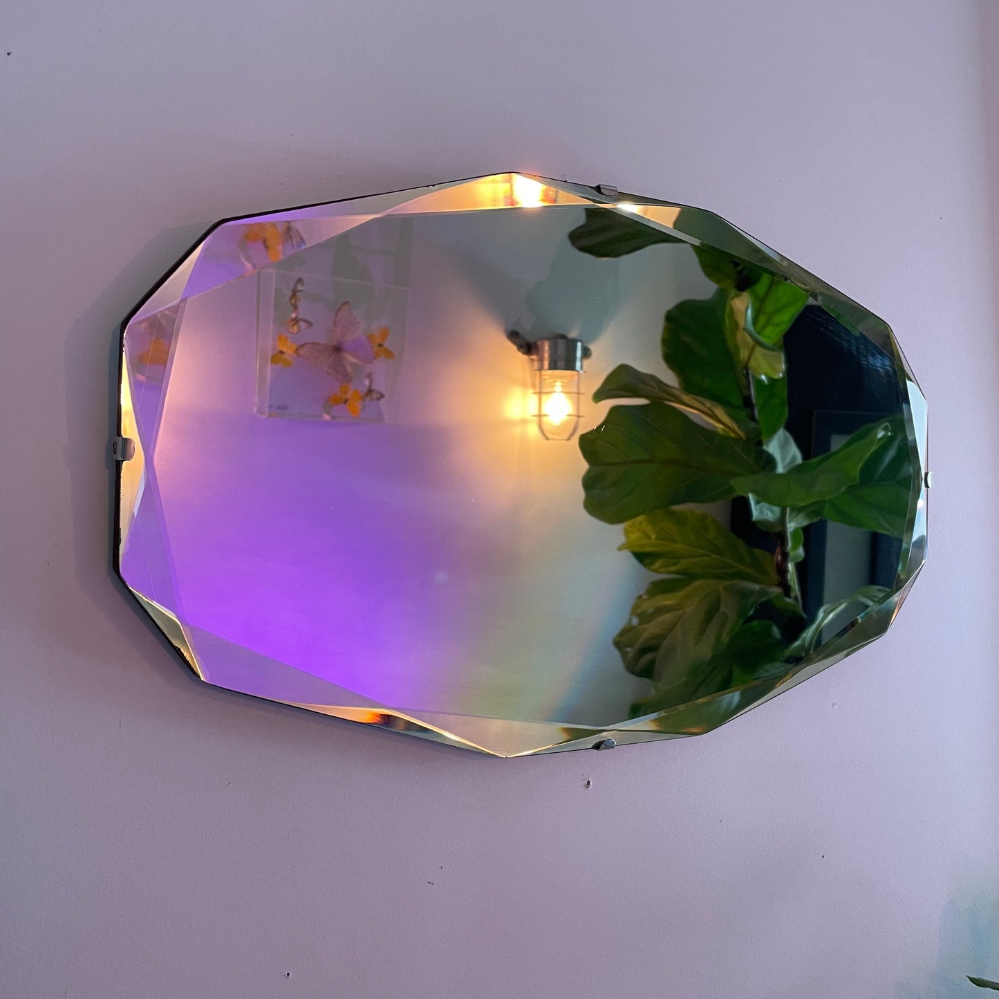 Art deco mirror with diamond faceted beveled edges and 12 sides - horizontal