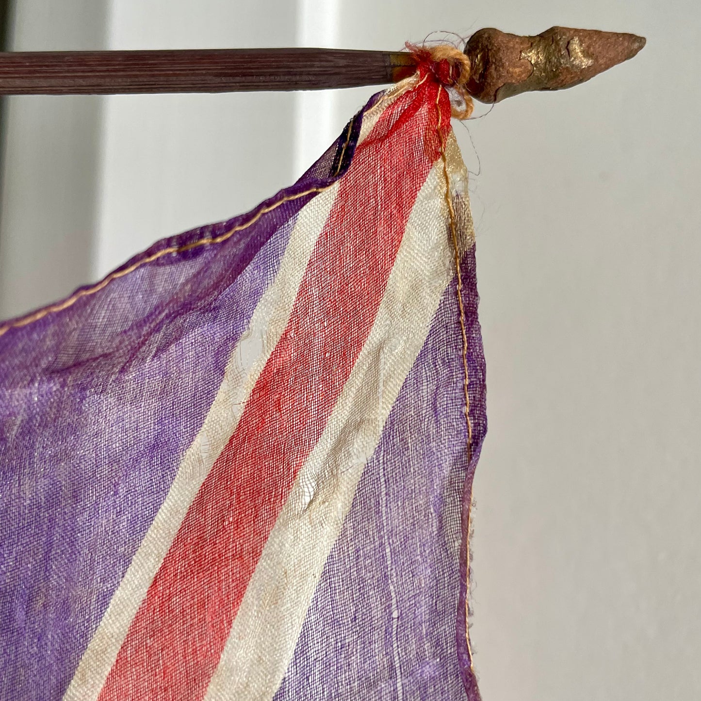 Antique silk United Kingdom parade flag, small ceremonial UK waving flag on stick