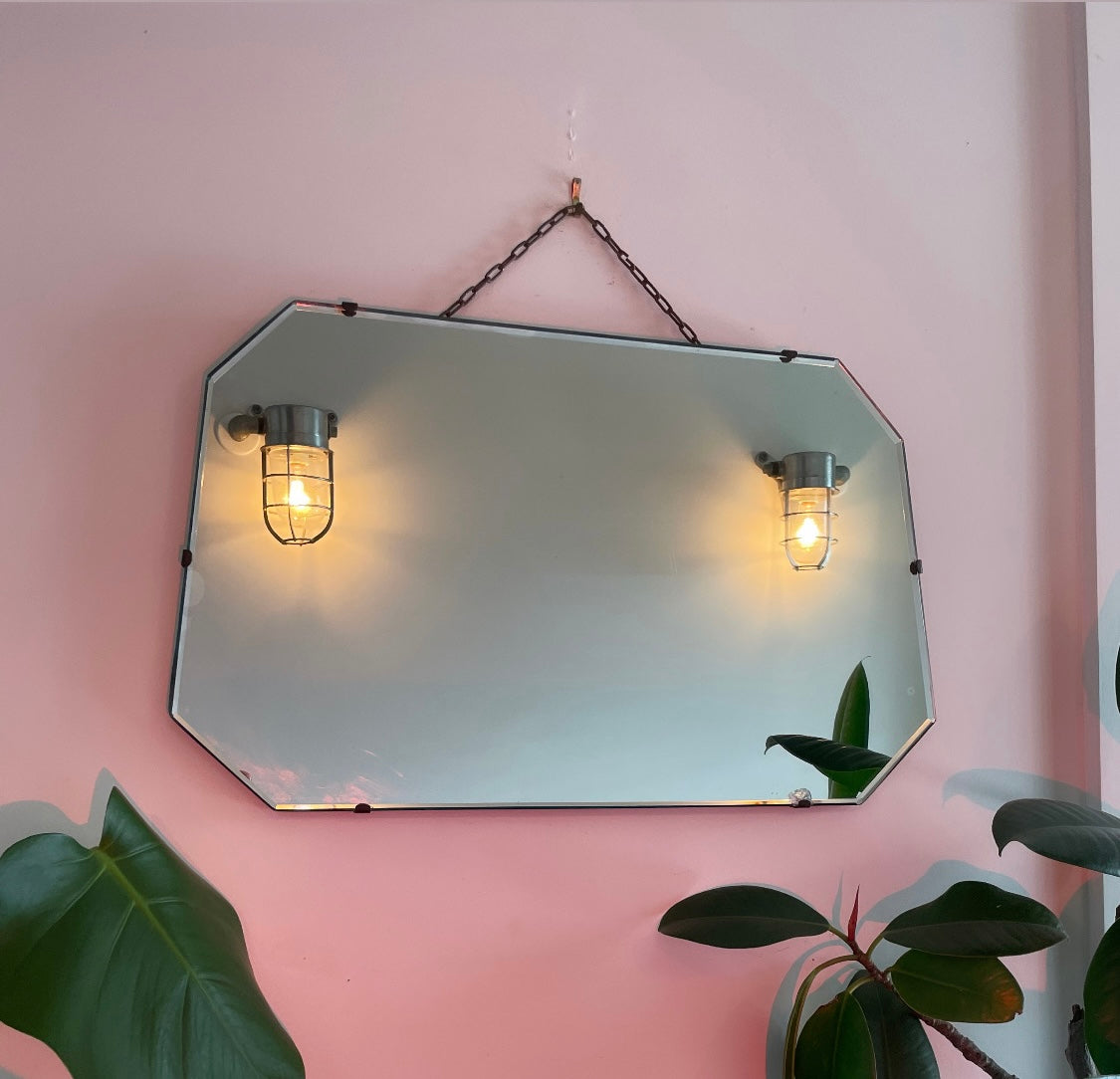 Vintage frameless mirror with beveled edges