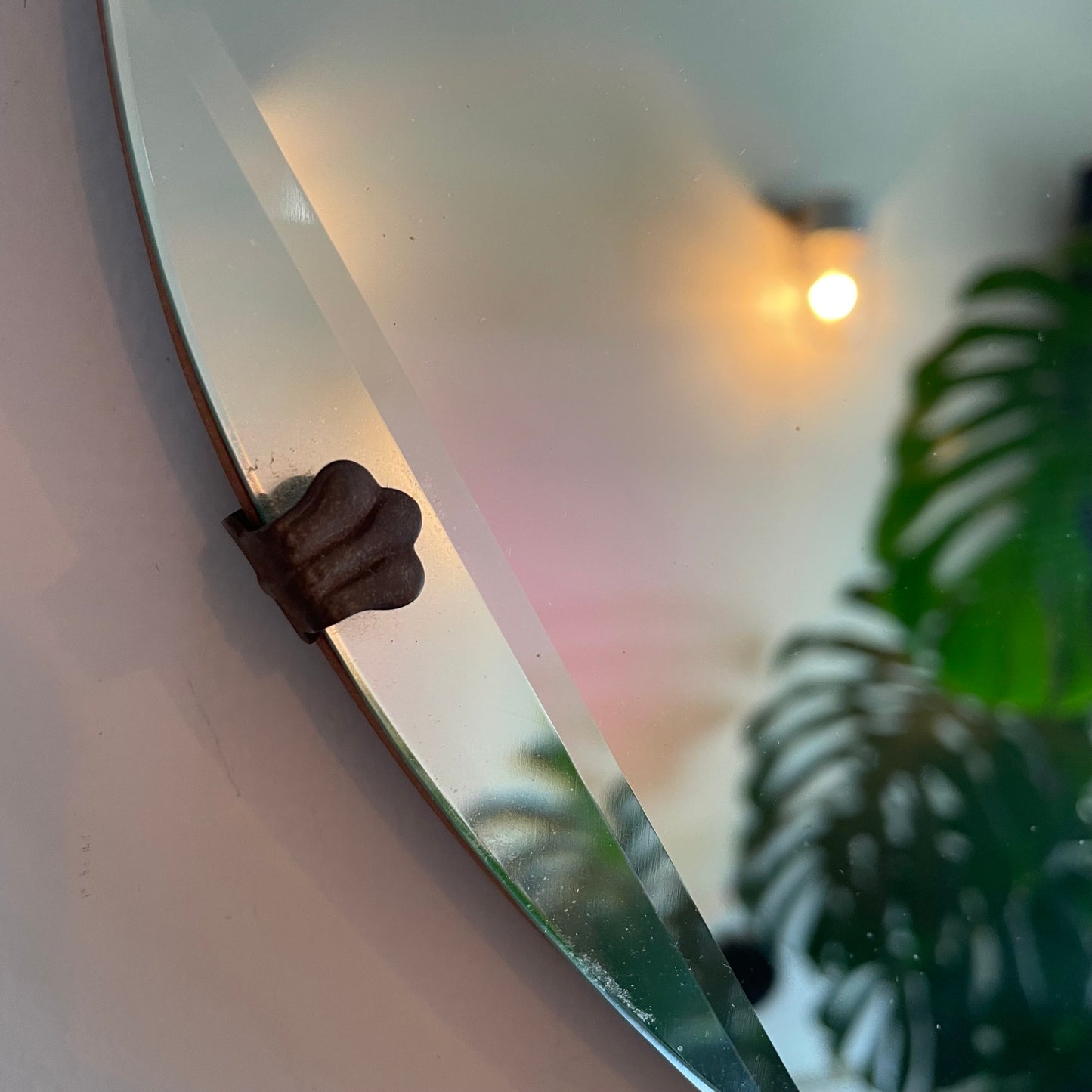 Oval antique mirror - frameless beveled 1930s art deco mirror