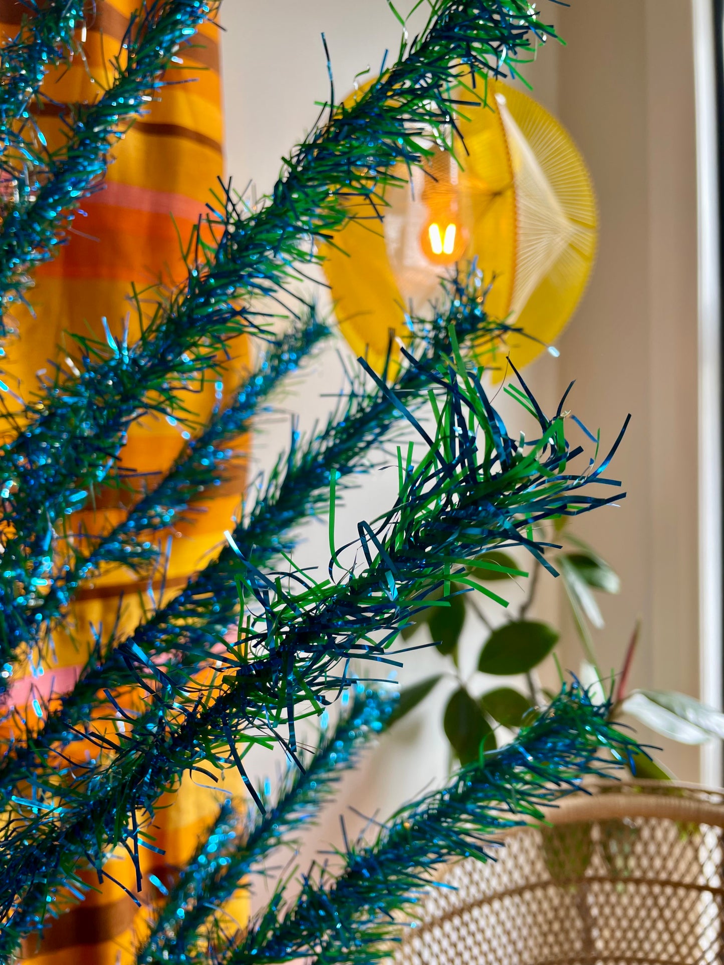 Blue Christmas - vintage aluminum Christmas tree - 6 foot midcentury modern tinsel Xmas tree - blue and green faux Xmas tree