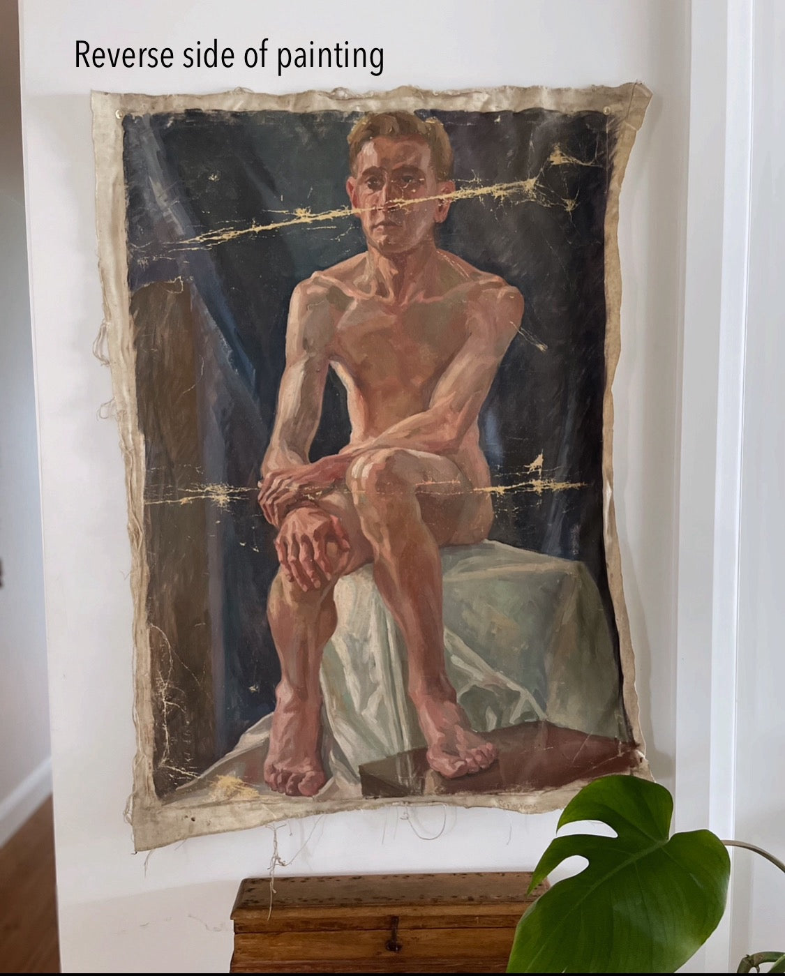 Juxtapositions - vintage oil painting on extra large loose canvas material - two sided classical nude artwork