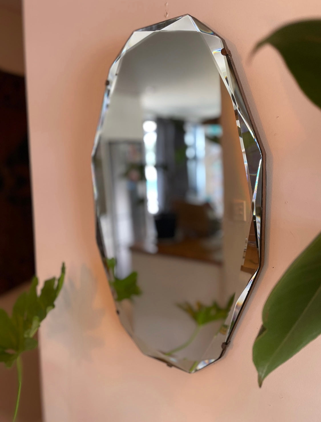 12 sided Art deco mirror with diamond faceted beveled edges