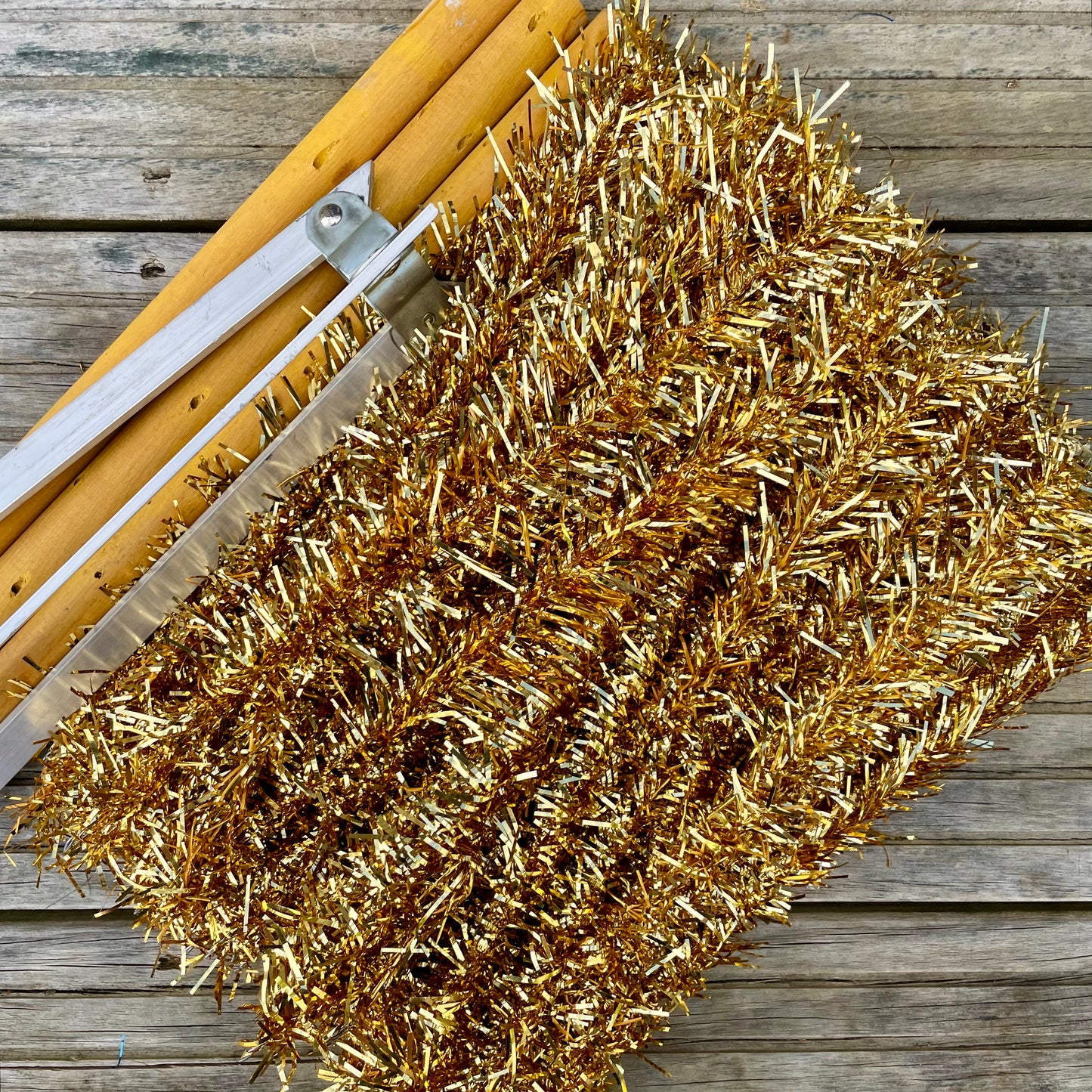 Rare 6’ Gold midcentury modern Christmas Tree - golden stainless tinsel Xmas tree