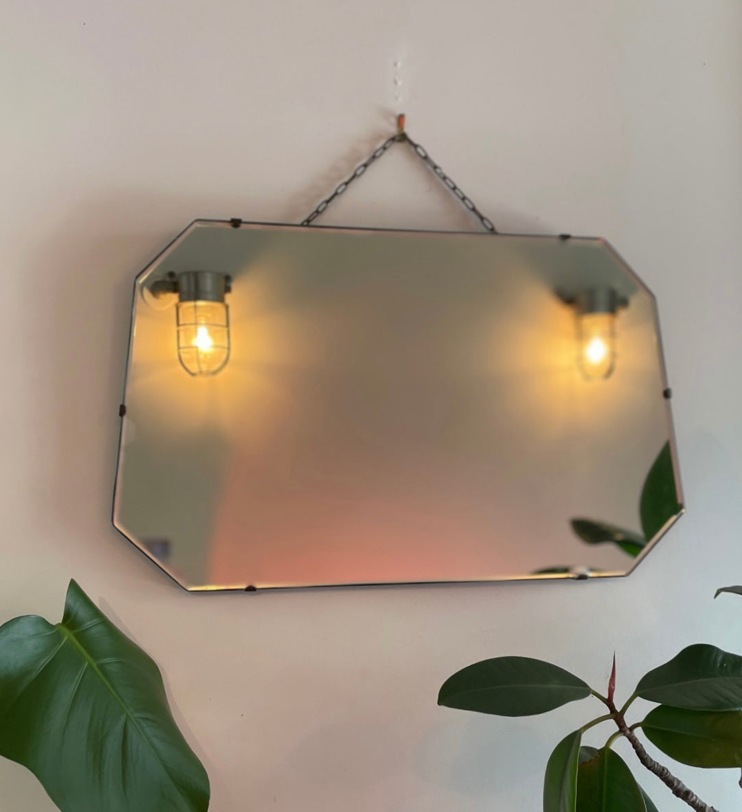 Vintage frameless mirror with beveled edges