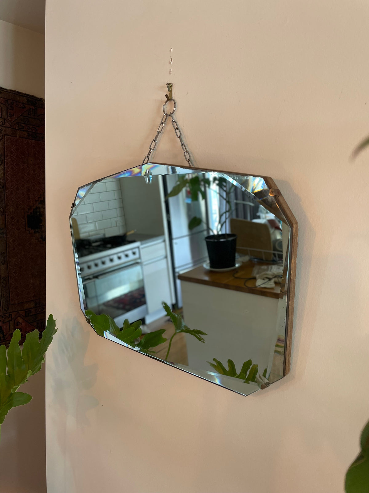 Antique beveled mirror - frameless Art deco mirror