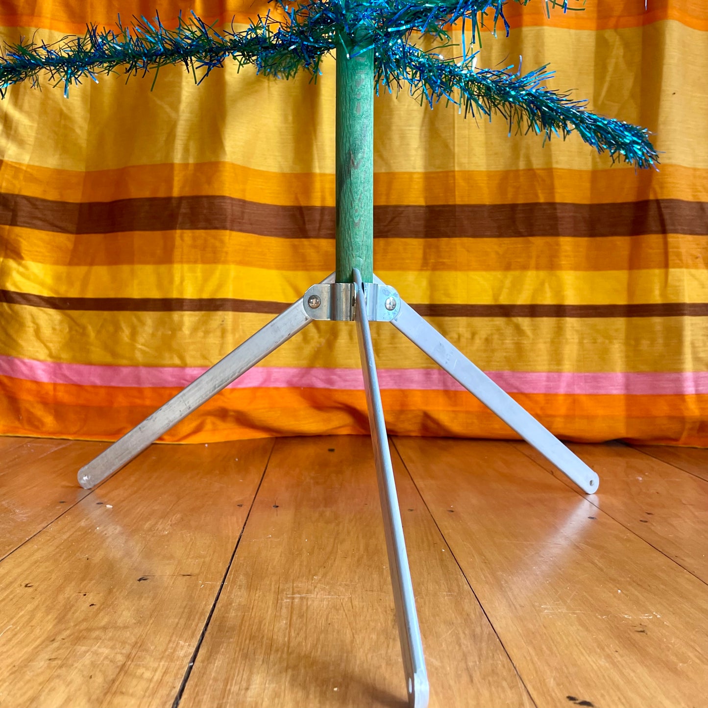 Blue Christmas - vintage aluminum Christmas tree - 6 foot midcentury modern tinsel Xmas tree - blue and green faux Xmas tree