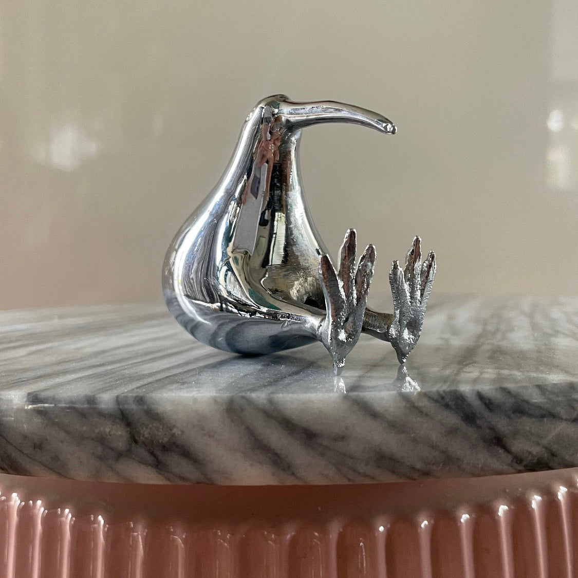 Vintage silver kiwi bird - New Zealand metal kiwi figurine / paperweight statue