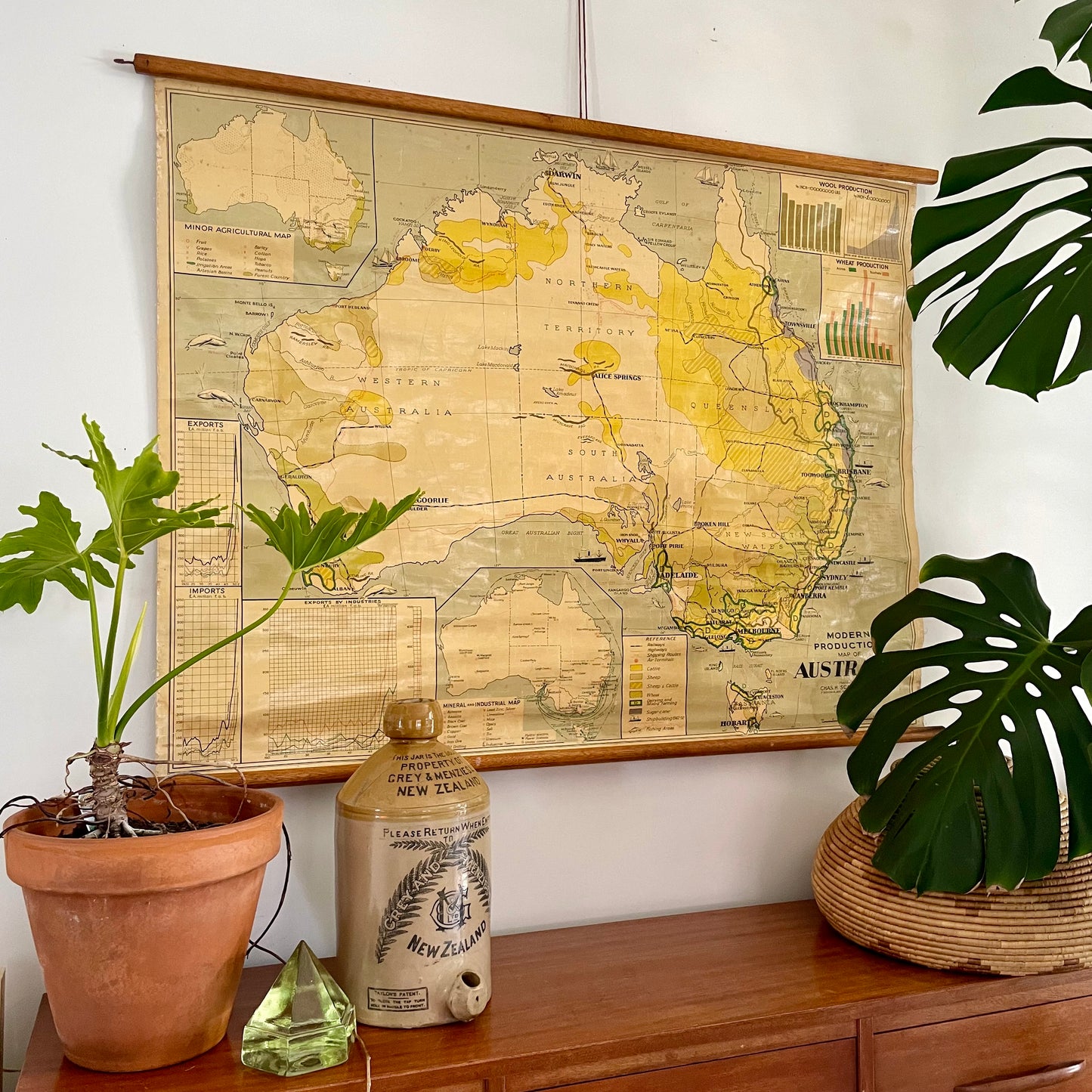 1952 vintage pull down map of Australia - large Australian educational canvas chart