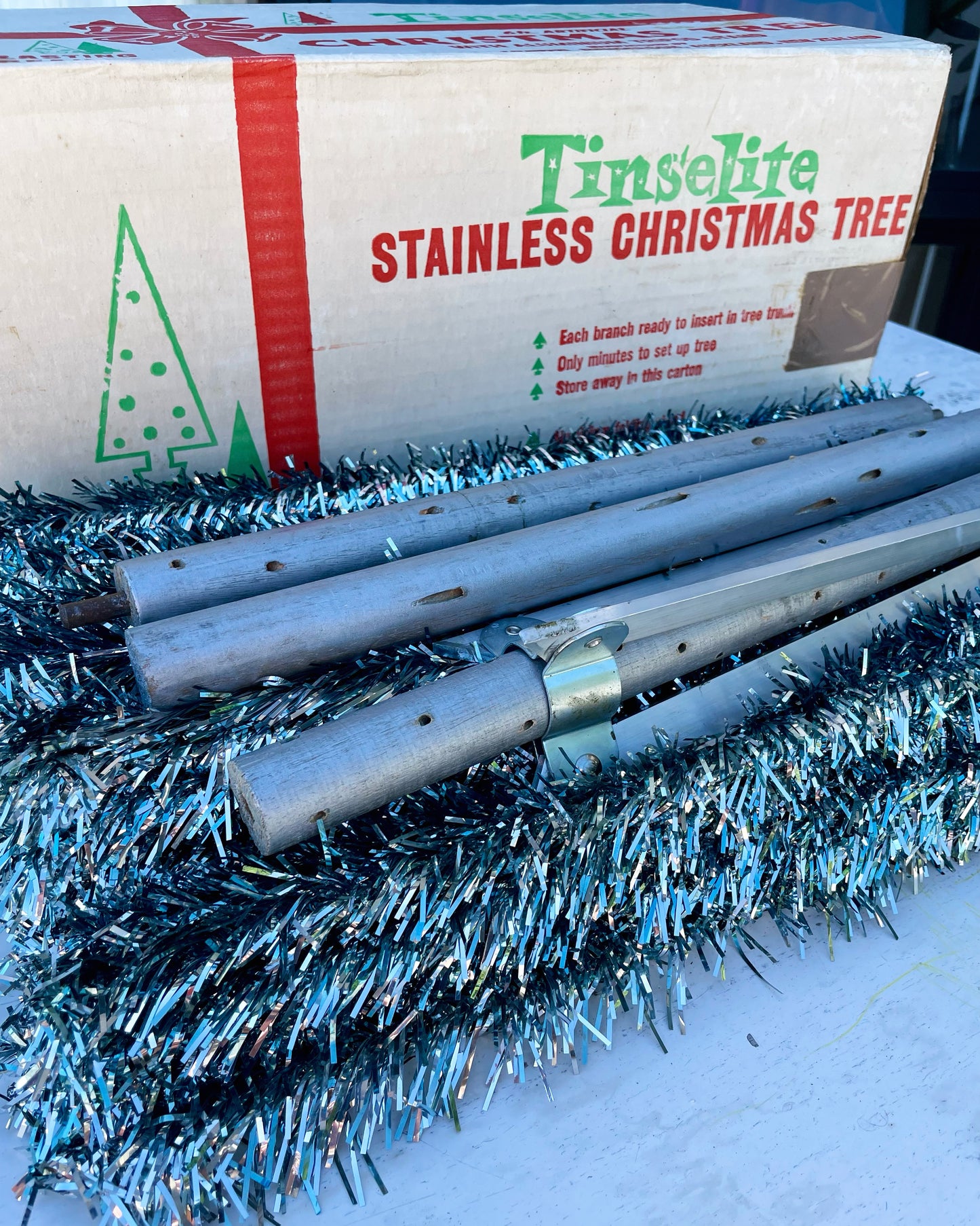 Cinderella Tree - vintage blue and silver aluminum Christmas tree / midcentury modern Xmas tree