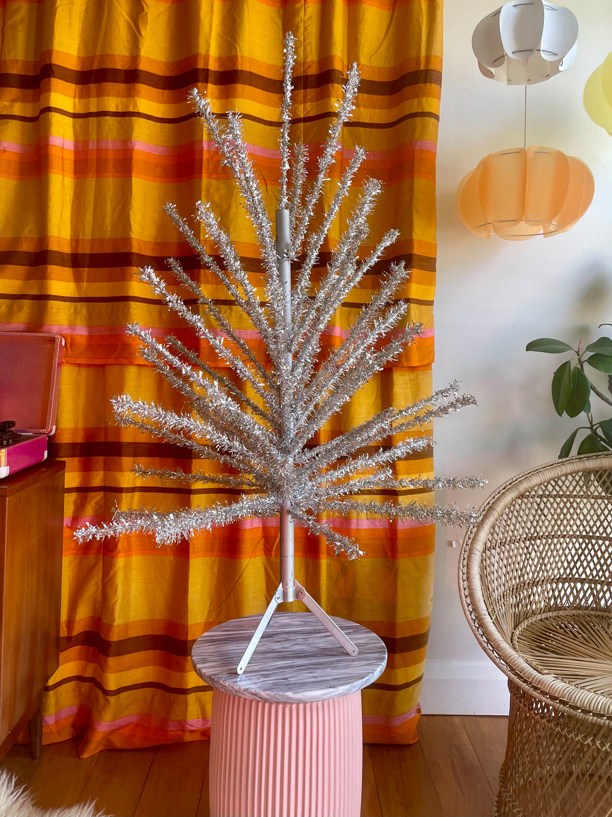 1960s Midcentury Modern metallic silver Christmas tree - 4 foot