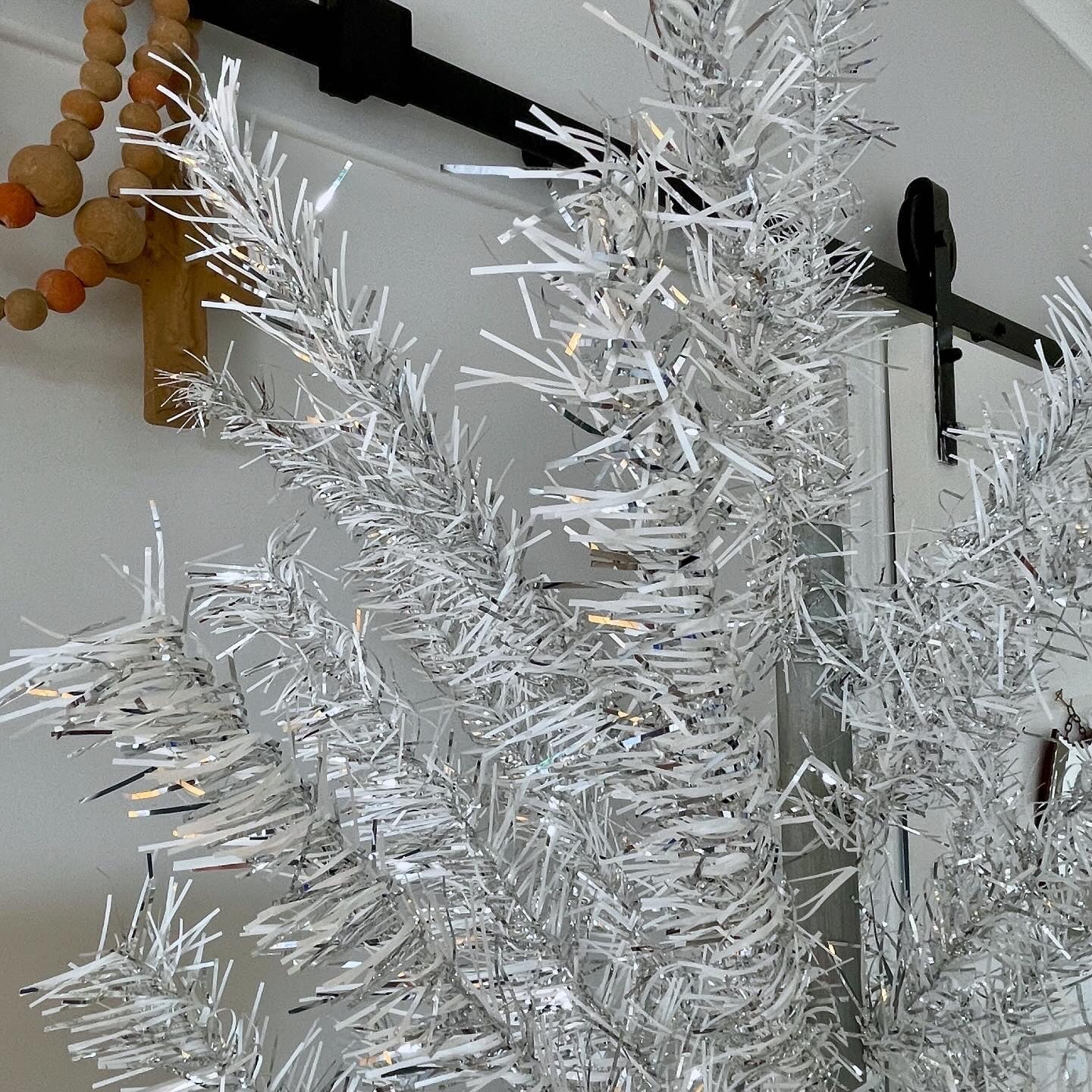 Queen Frostine - 7 foot Vintage silver & white sparkly Christmas tree - midcentury modern aluminum xmas tree