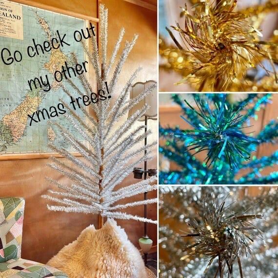 Kelly Green Christmas - Shiny green and silver vintage Christmas tree - 4 foot midcentury modern aluminum Xmas tree