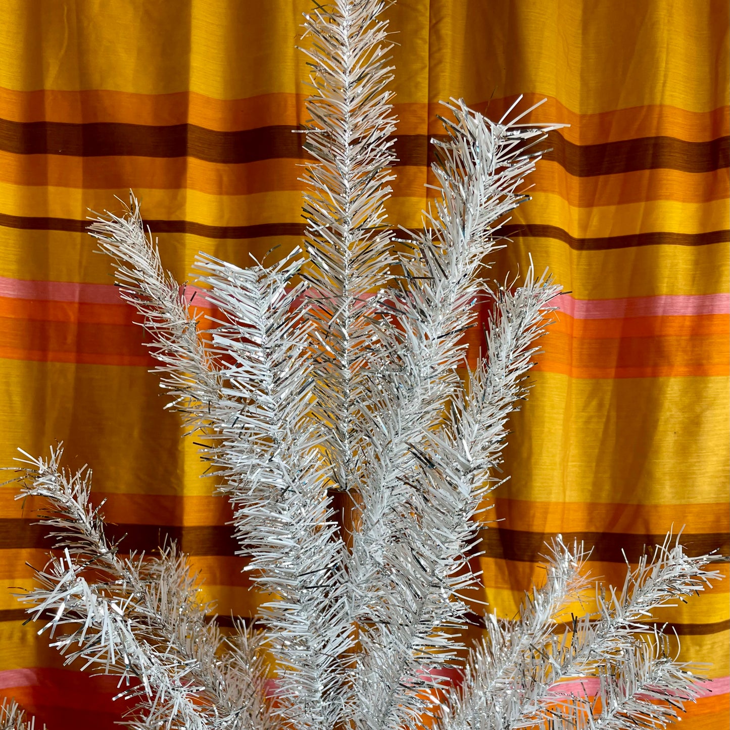 The Silver Bullet- 4 foot Vintage white and silver Christmas tree - midcentury modern stainless tinsel xmas tree