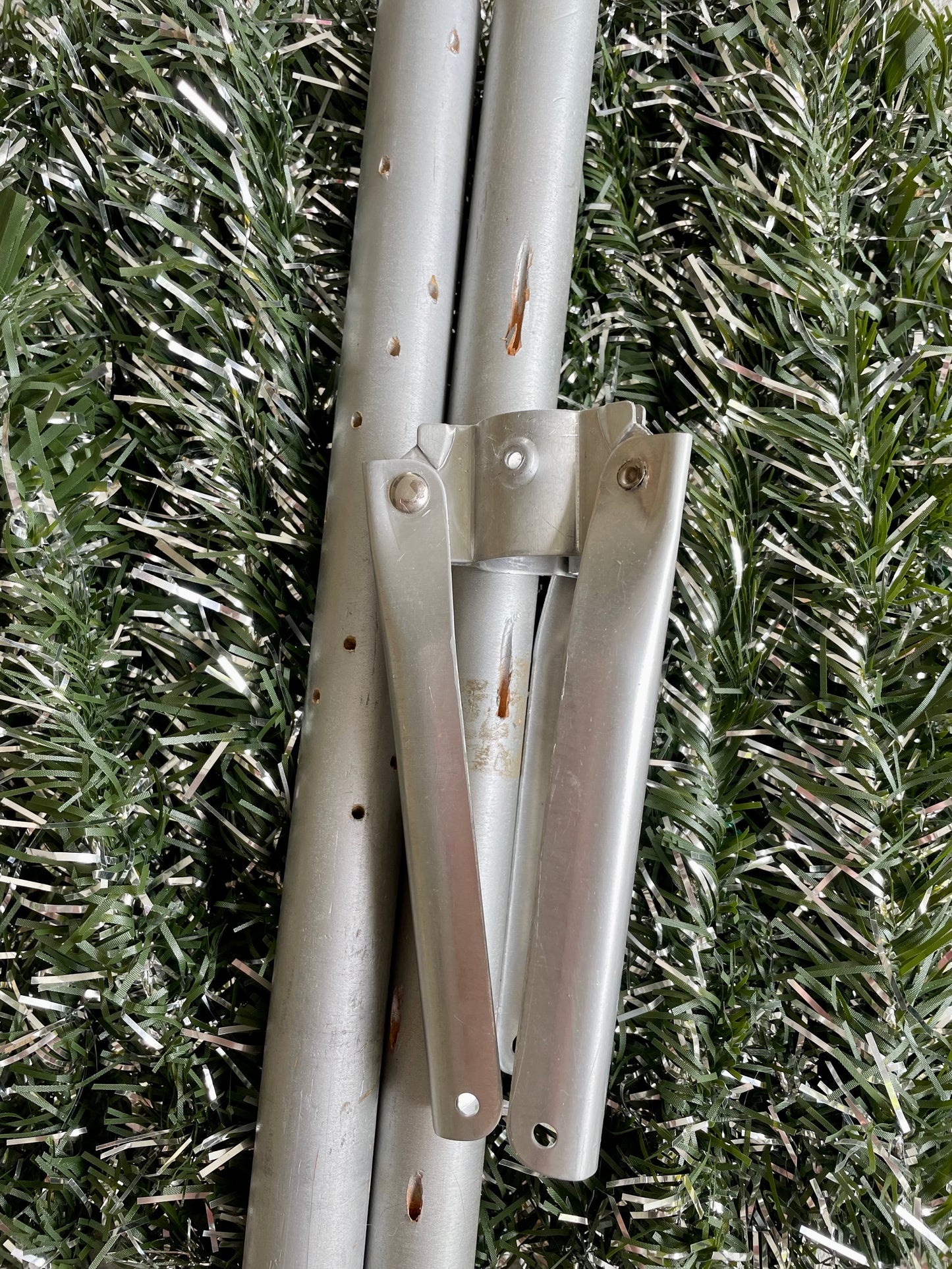 Vintage 4 foot Vintage silver and green Christmas tree - retro tinsel / Astralite xmas tree