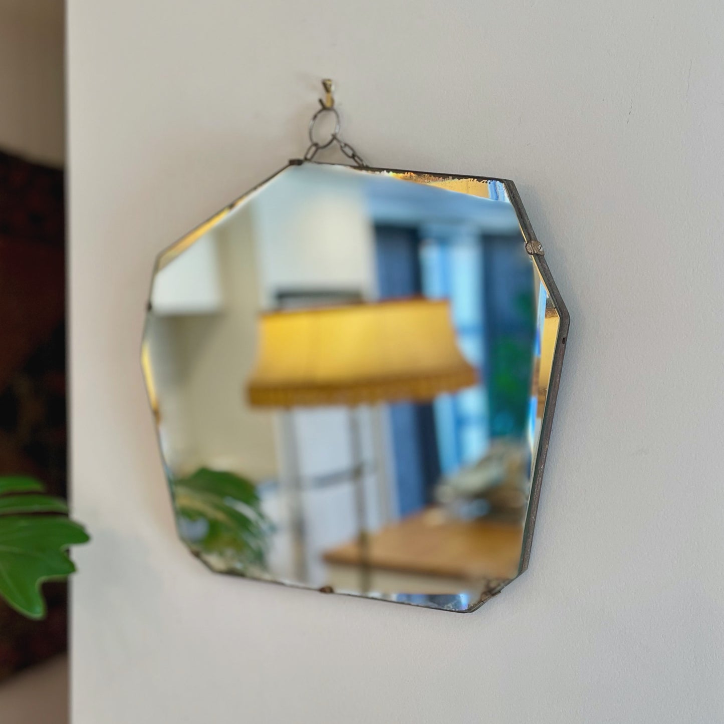 Frameless Art Deco mirror with pointed top