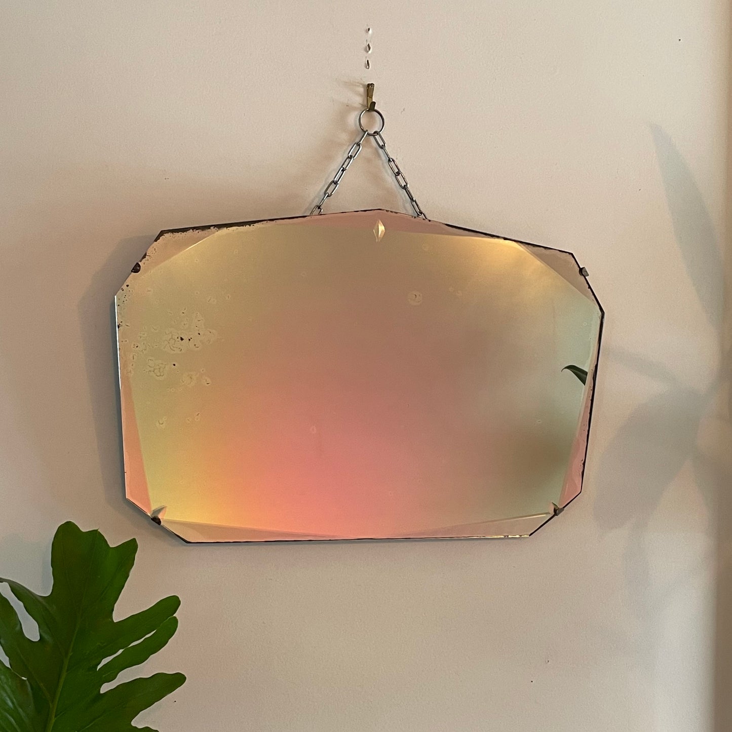 Antique beveled mirror - frameless Art deco mirror