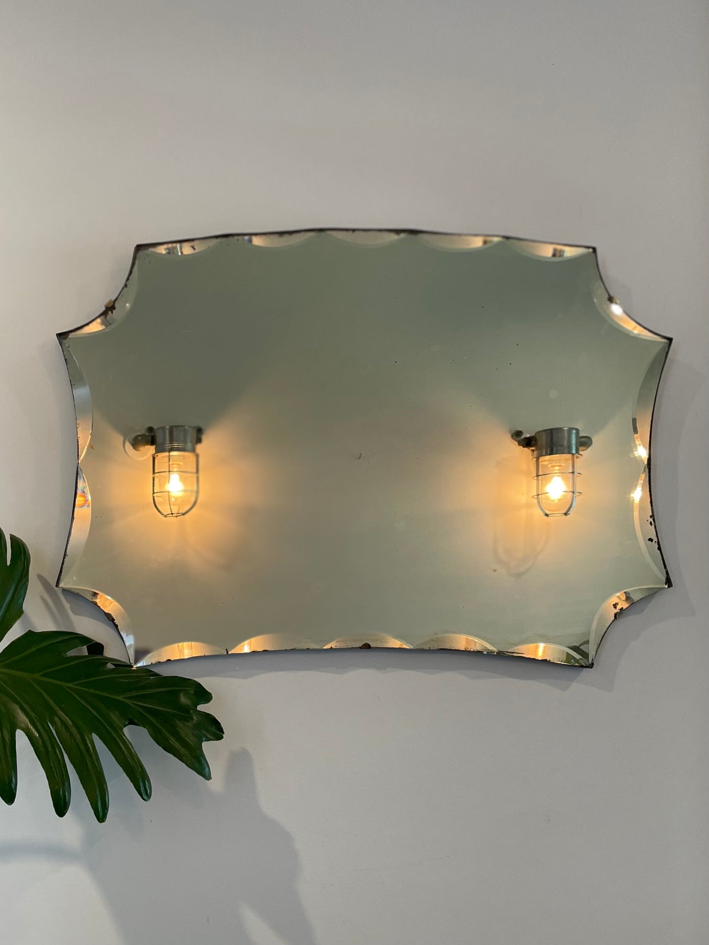Scalloped Art Deco Mirror - 23.5 inch wide antique frameless mirror