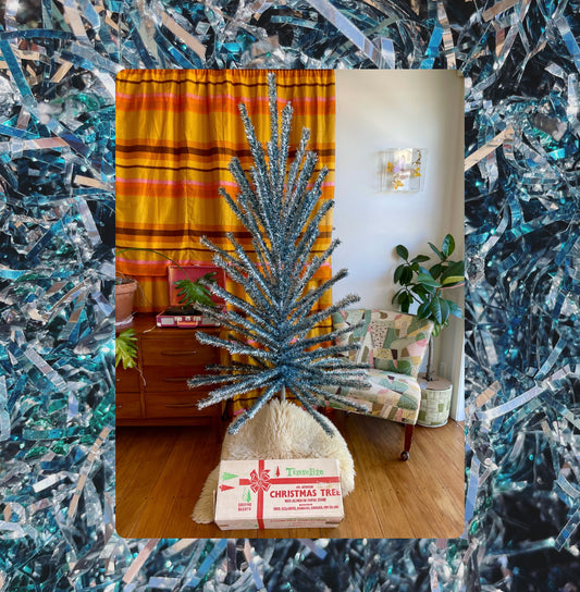 Cinderella Tree - vintage blue and silver aluminum Christmas tree / midcentury modern Xmas tree