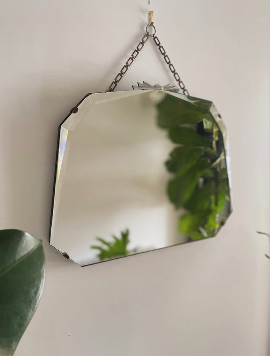 1930s Art Deco mirror with decorative metal topper