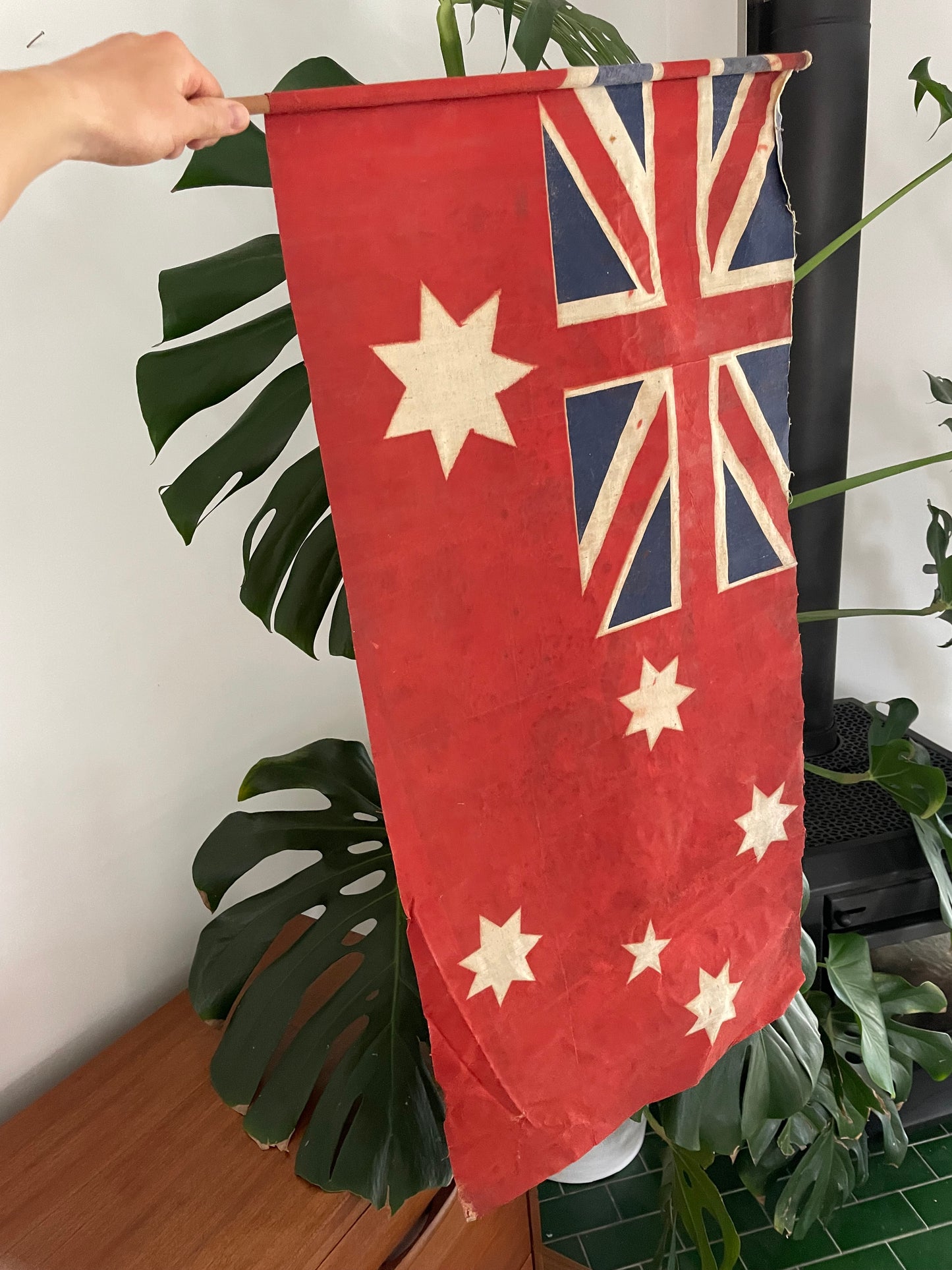 Antique painted parade flag - Australian Red Ensign Flag - vintage parade flag on pole